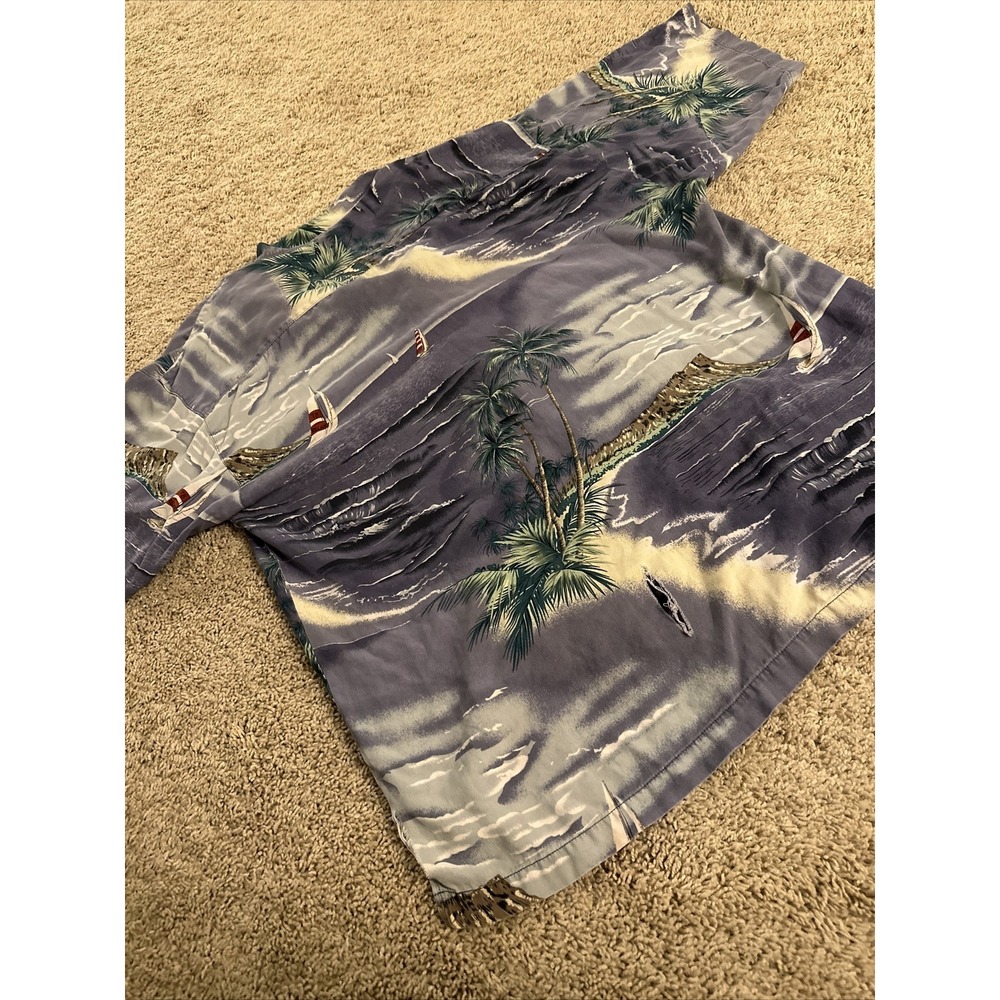 Tommy Bahama Mens XL Silk Hawaiian Shirt Blue Tropical Sailboat Island Print - Picture 8 of 9